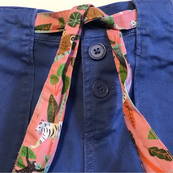 Boden Blue Twill Cargo Shorts With Pink Animal Print Belt Tie Size 13Y - Picture 2 of 9